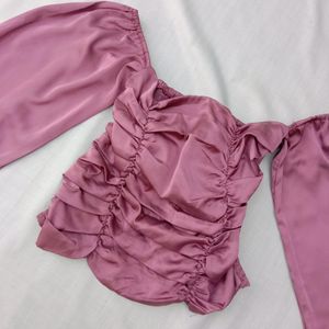 New Satin Mauve Colour Sexy Bardot