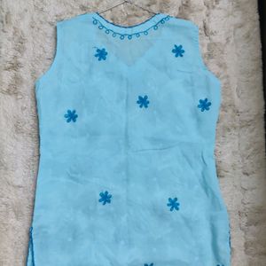 Chikankari Blue Short Kurta