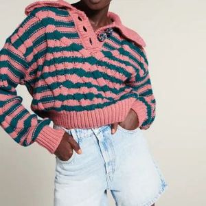 Zara Striped Cable Knit Pullover Sweater