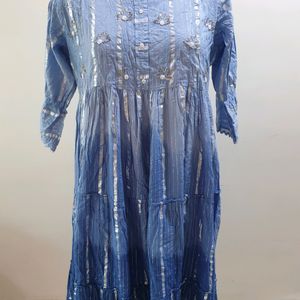 Blue Colour Cotton Lurex Dyed Omber Gown