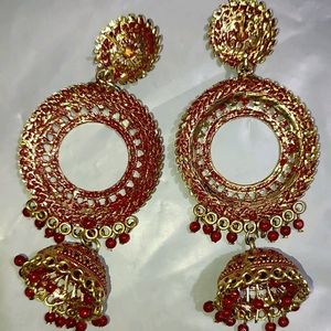 Red & Golden Jhumki Earing Studs