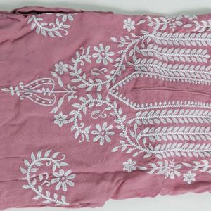 Pink Embroidered Mid Length Kurti