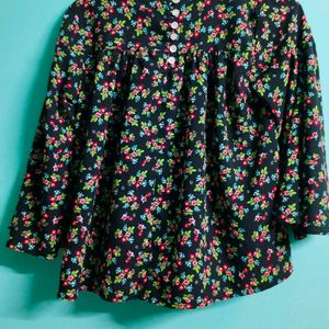 Black Colour Floral Design Top