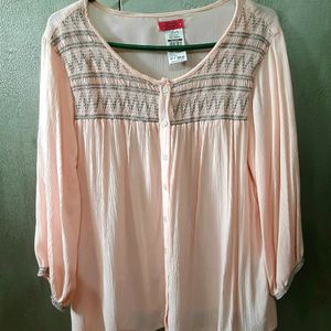 Peach Chiffon Top 3/4 Sleeves