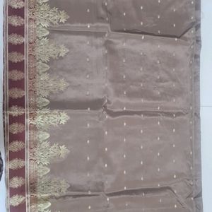 Mauve Color Saree With Golden Print Border