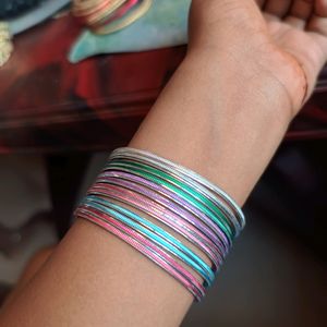 Combo Of Silver And Multicolor Metal Bangles