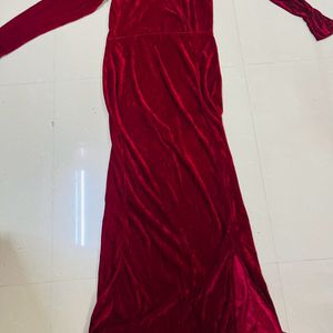 Women Long Maroon Split Bodycon Dress