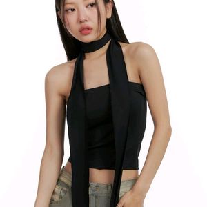 Black Lace Up Back Y2k Tube Top With Veil