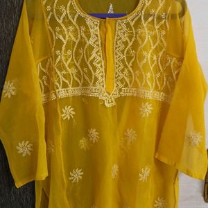 🔥Chikankari Tunic+ Inner #new mustard kurti