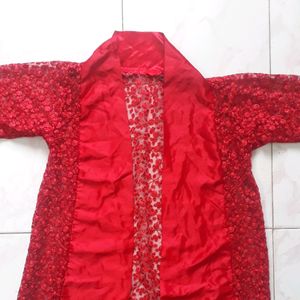 New Red Rose Net Shrug Outfit With Pant And Top