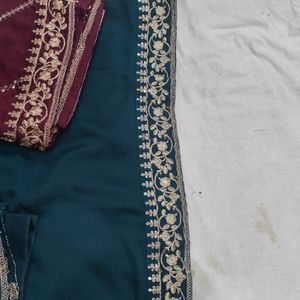 3 Pcs Suit Chinon Fabric Wid Cotton Lining