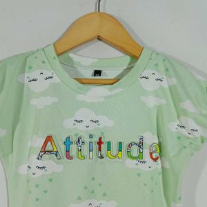 Green Printed Top For Girl's