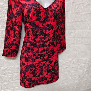 Red & Black Printed A-Line Dress for Large Size