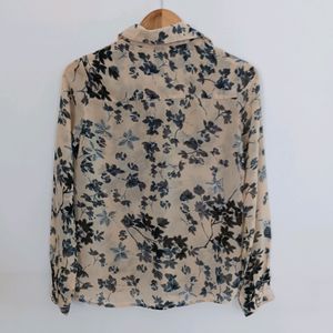 Cream Printed Casual Top (Women)