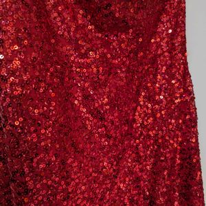 Red Sequence One Shoulder Gown