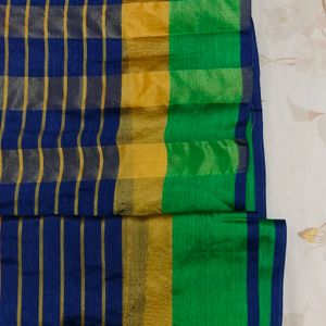 Traditional Orange With Green Blue Border Saree