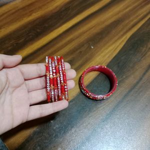 Red Stones Glass Bangles