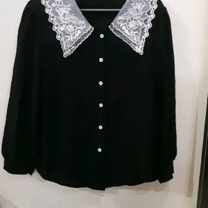 Korean Black Embroidered Collar Shirt✨️