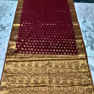 Red Cotton silk  Saree With Designer Blouse