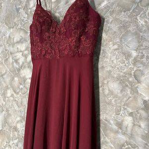 Maroon Lace Chiffon Gown