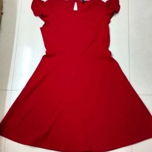 Red A-line Dress With Peplum Sleeves