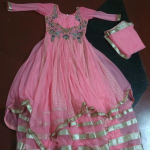 50% Offer Large Gown With Dupatta,Pink Color