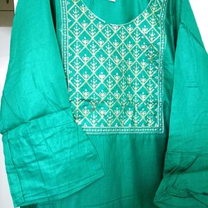 Sequence Work Neck Stitched Green Kurta