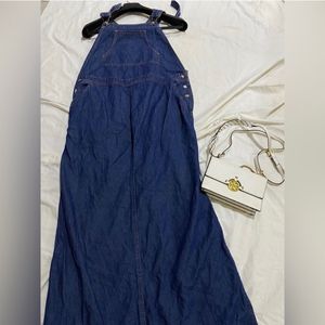 Long Dungaree Style Denim Dress