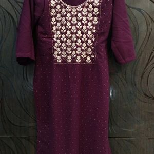 Best Purple Three Piece Kurti Set Georgette Fabric