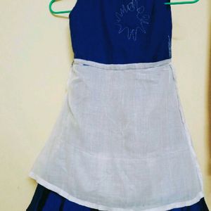 Ink Blue Color Silk Cotton Frock