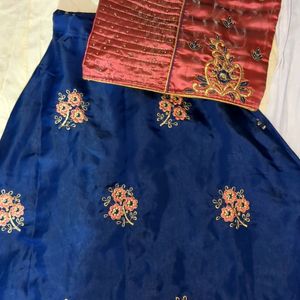 Kids Ethnic Peach And Blue Lehenga