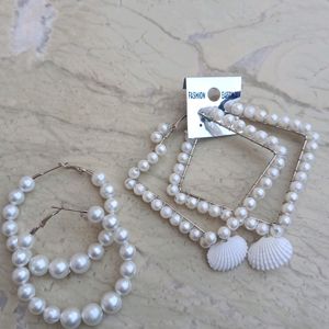 Combo Of 2 Pearl Hoops Earrings For Girls Women