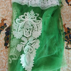 Green Net Embroidered Dupatta