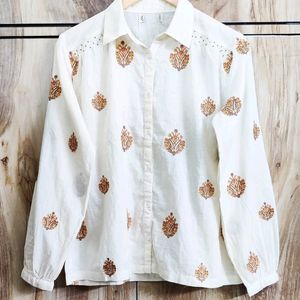 Off White Embroidery Work Cotton Shirt Size-44-46