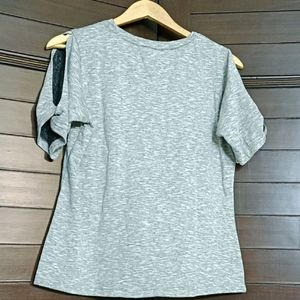 The Label Life Brand Grey Cotton Cold Shoulder Top