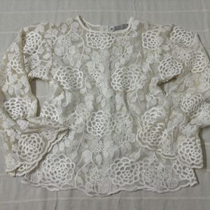 Korean Net Embroidered Top