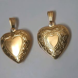 Large Golden Heart Picture Opening Pendant + Chord