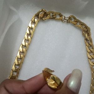 Golden Chain Bracelet And Ring Set (Women,Men)