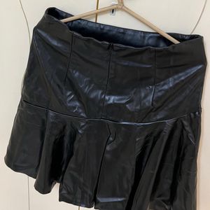 High-Waist Black Leather Skirt