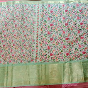 Digital Silk Satin Saree With Siroski