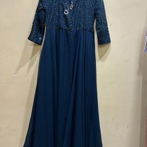 Teal Colour Festive Wear Long Kurta&Dupatta Size L