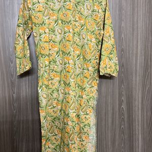 Green And Yellow Cotton Kurta