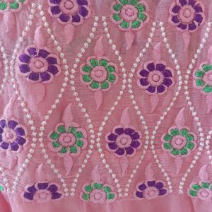 Pink Marbadi Sari With Blouse