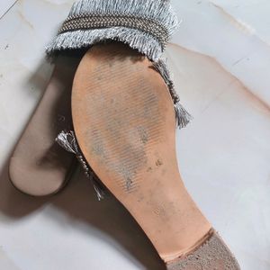 Women's Grey Embellished Flat