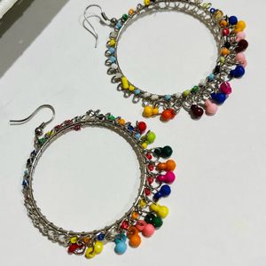 Indian Traditional Silver Multicoloured Earrings