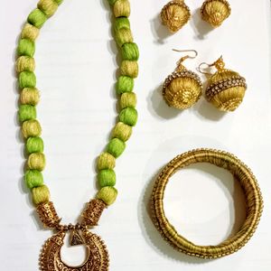 Green Silk Jewellery Set