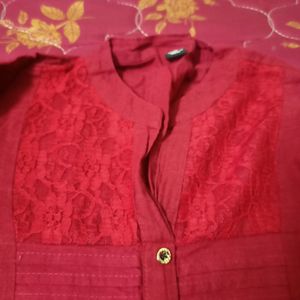 Dark Red Colour Cotton Top For Women