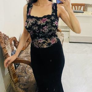 Black Cami Floral Padded Top