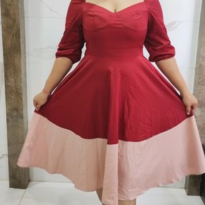 Burgundy bustier flared dress