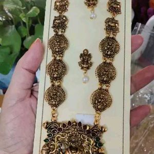 Gold Plated Lakshmi Devi Earings and Necklace